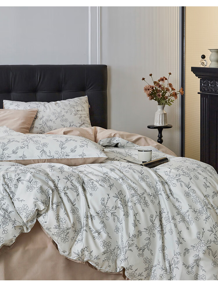 Dohia Home Textiles Pure Cotton Bedding Set of Four Pieces, 60s Pure Cotton Sateen Bed Sheet And Duvet Cover Set, French Hepburn Style Home Decor Set for 1.8m Bed 229*230cm 8
