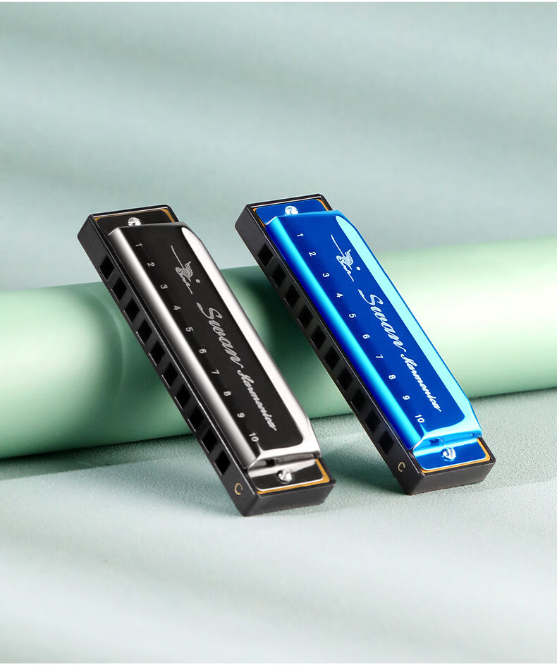 SWAN 10-Hole Bruce Harmonica, Internal Frosted Cover Plate, Beginner to Advanced Paddy Sound, C Key, Black 16