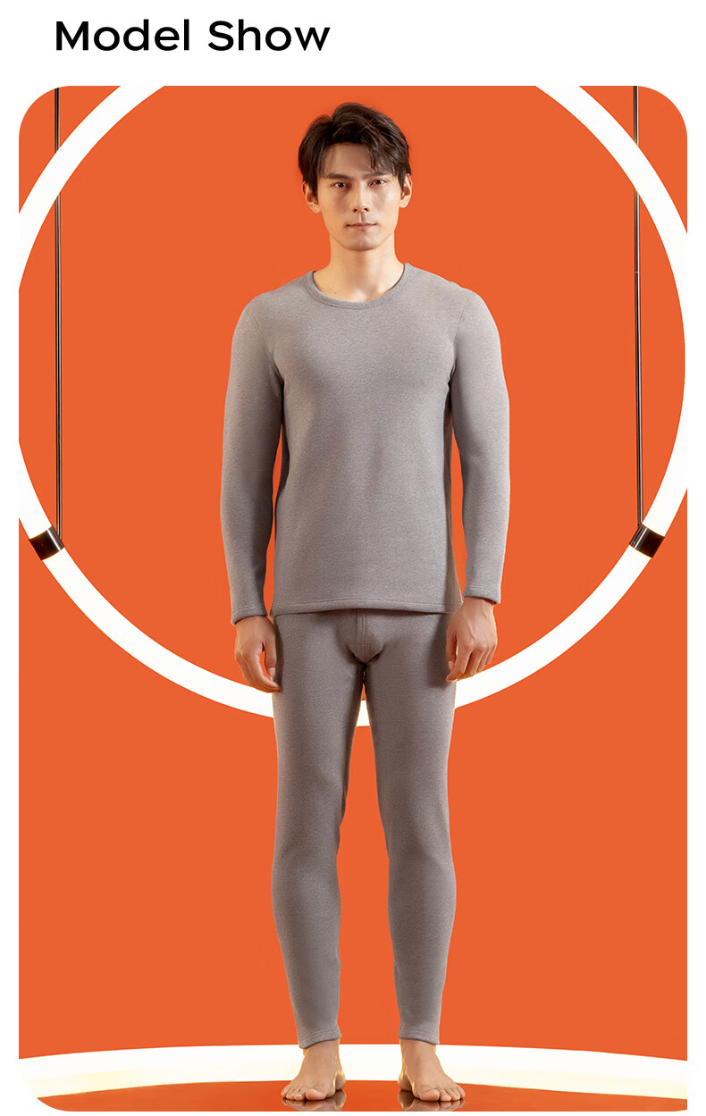 Yiershuang Autumn And Winter [40-Count Non-Shedding Fleece] Men's Round Neck Thermal Underwear Set, Fleece-Lined Thick Base Layer Autumn Top And Pants 18