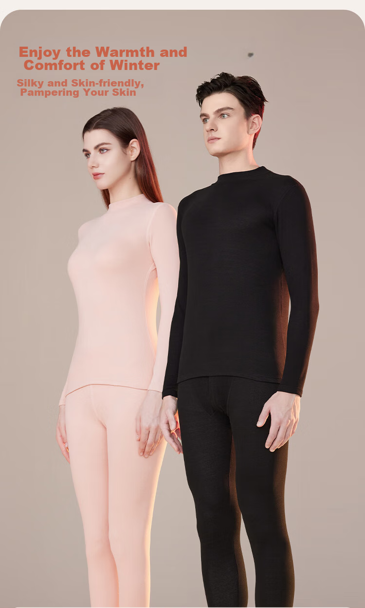 Ordifen [Cashmere Silk Mid-Neck Set] Anti-Mite, Anti-Static, Antibacterial, Warm Underwear for Men, Winter And Autumn Clothing And Pants, Black, 3XL 12
