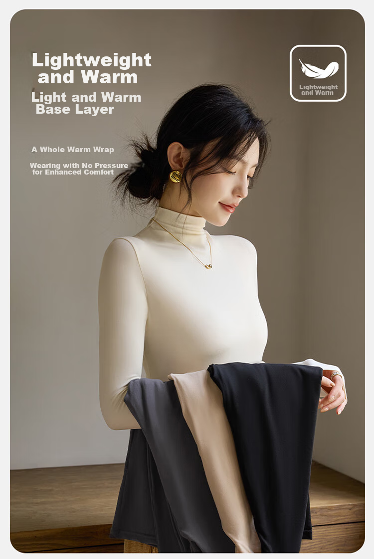 LangSha Turtleneck Base Layer for Women, Inner Wear, Warm, Form-Fitting, Spring And Summer, Antibacterial, Anti-Mite, Black Long-Sleeve T-Shirt, Brushed Warm Top 4