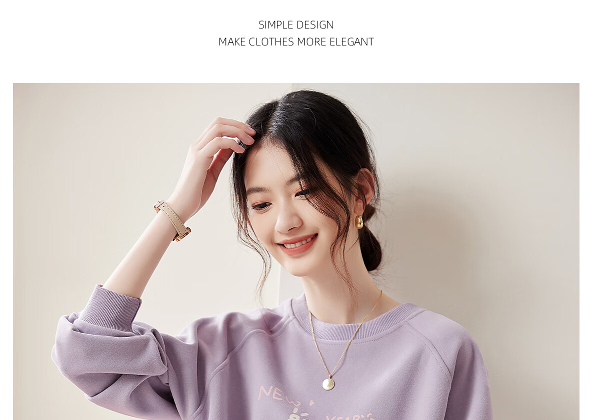 PinCai Relaxed Fit Sweatshirt for Women, Solid Color Round Neck Simple Loose Sweatshirt, Fashionable Casual Versatile Top P143W1031 45