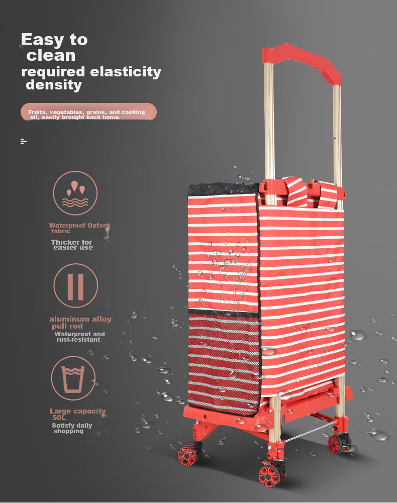 SELORSS Elderly Shopping Cart, Foldable Small Trolley, Stair-Climbing Hand-Pulled Cart, Grocery Cart BY08W with Black Waterproof Bag 4