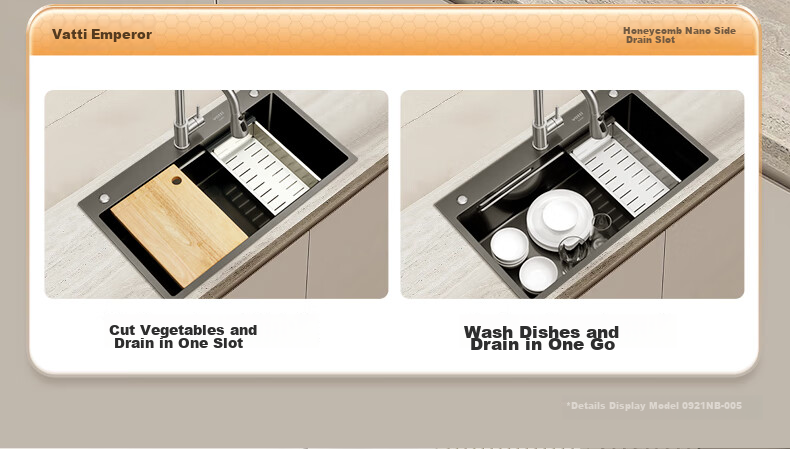 VATTI [Renovation Subsidy] Kitchen Sink, Large Single Bowl, Vegetable Washing Basin, Integrated Basin, 304 Stainless Steel Honeycomb Nano S5 13
