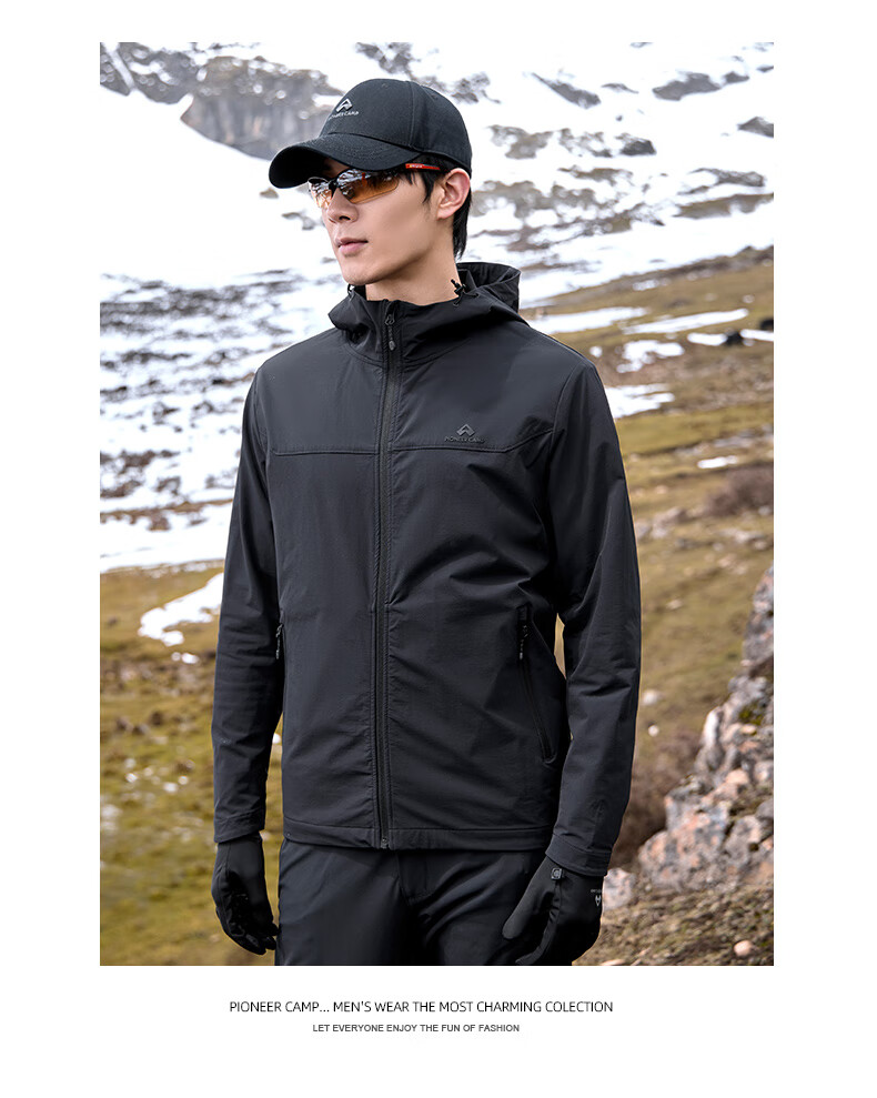 Pioneer Camp Sea Lion Soft Shell Jacket for Men, Spring And Summer Windproof Quick-Dry Breathable Jacket, Outdoor Hiking Mountaineering Sports Running Hooded Coat 3