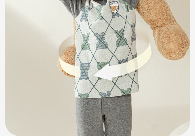 YING BO LUN Children's Thermal Underwear Set Pure Cotton Sweater and Pants School Uniform Essential 81105 Heather Gray Stripes Size 160 4