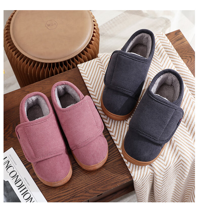 GUOLUOFEI Velcro Slip-On Cotton Shoes for Men And Women, Winter Fleece-Lined Thick Non-Slip Warm Shoes for Mothers And Elderly 10