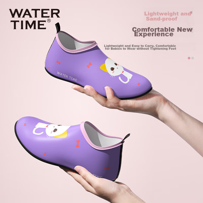 WATERTIME / Shuichuan Beach Shoes, Children's Girls' Diving Water Shoes, Stream Tracing Non-Slip Cut-Resistant Shoes, Purple Little Cat, 5XS