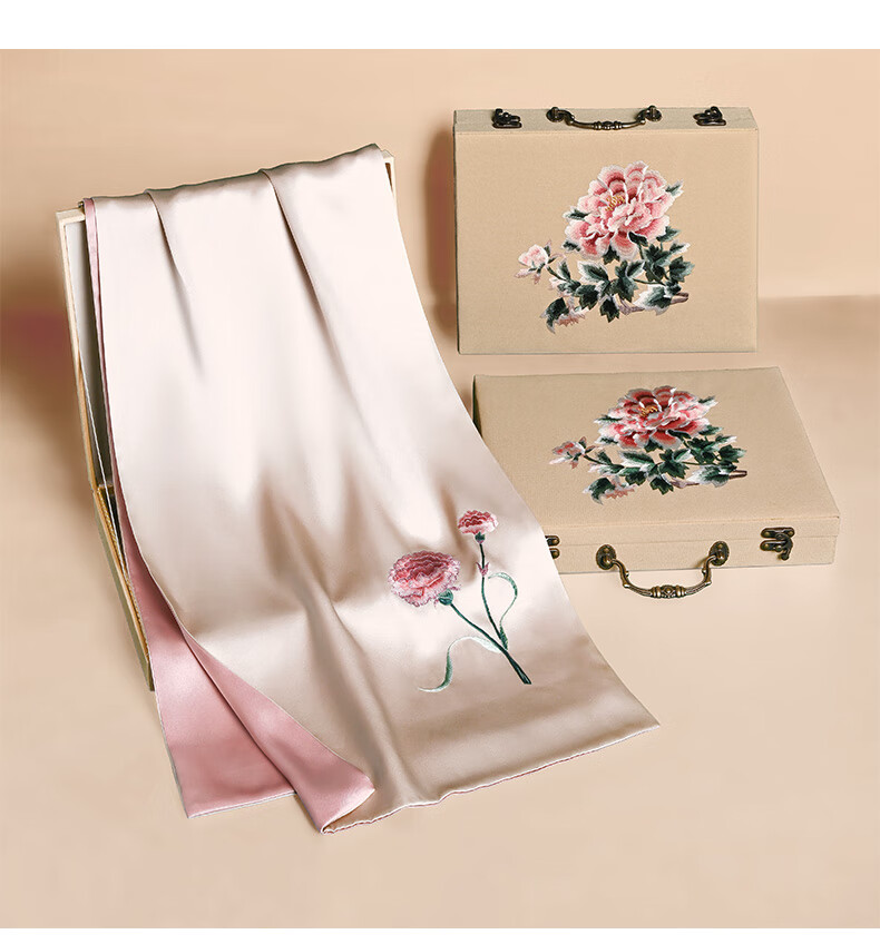 Hangsifu Silk Mulberry Silk Suzhou Embroidery Scarf, Flower Pattern Gift Box, Shawl, Outer Wear, Birthday Gift for Mom, High-End Mid-Autumn Festival Present 18