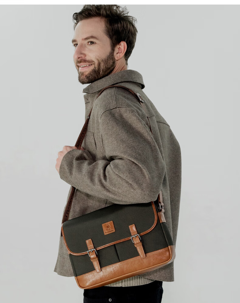 Hush Puppies Luxury Brand Men's Shoulder Bag, Casual Simple Crossbody Bag, Top-Grain Vintage Leather Small Square Bag, Blue 5