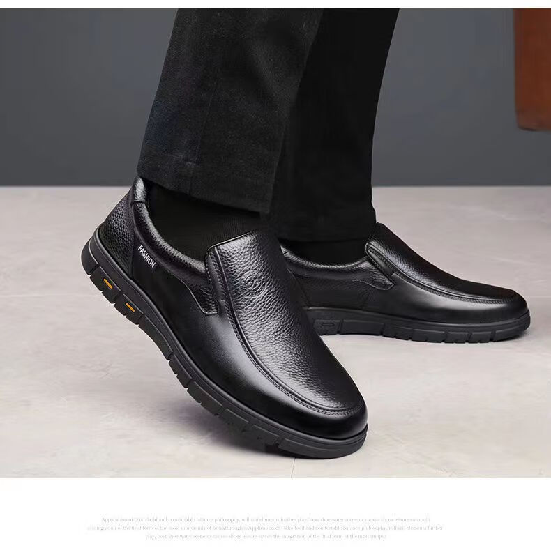 IQGD Men's Slip-On Leather Shoes British Business Casual Dress Lace-Up 5222 Black Size 44 9