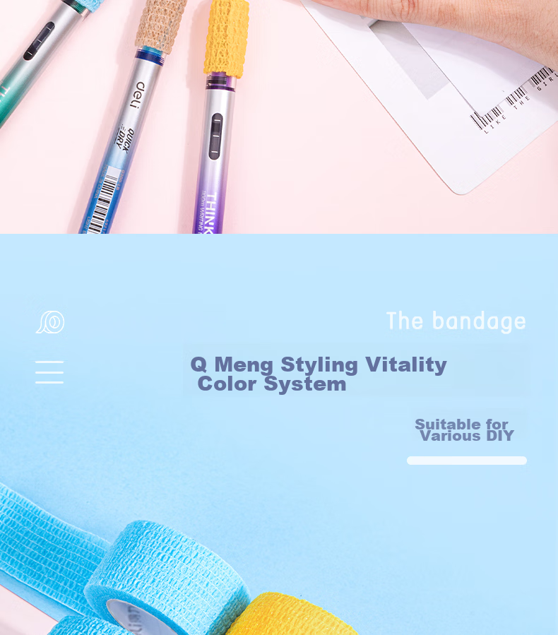 Deli Student Writing Finger Protector Bandage, Odorless Anti-Friction Anti-Callus Self-Adhesive Elastic Bandage, Finger Joint Protector Sleeve 25mm*4m, 3 Rolls Mixed Colors 30602 6