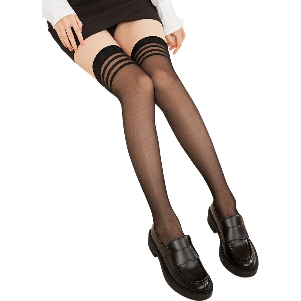 BONAS Thigh-High Stockings, 15D Women's Black Silk Stockings, Summer Ultra-Thin Sexy Non-Slip Flesh-Colored Over-Knee Stockings