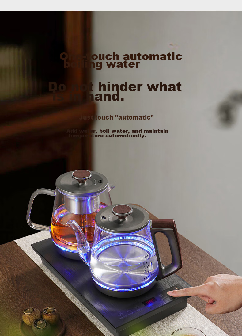 Biooner Fully Automatic Electric Kettle with Water Inlet, Tea Table All-In Water Boiler for Home And Office Use, Built-In Tea Table And Tea Set Electric Tea Stove Set RY-10 Cleaning Model 10