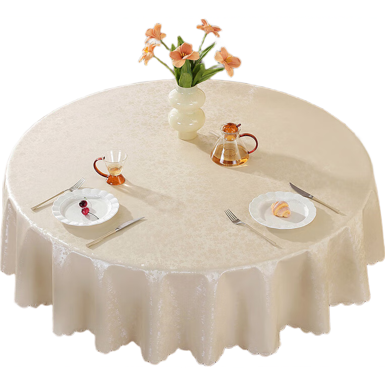 Ali Round Tablecloth, Waterproof And Oil-Proof Table Mat, Heat-Resistant Round Table Cover, Coffee Table Cloth, 220*220 Cm, Rose Champagne Color