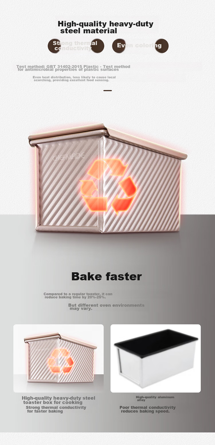 Xuechu Loaf Pan 450g Low Sugar Wavy Bread Tin with Lid Vintage Hip Cake Bread Baking Mold 8