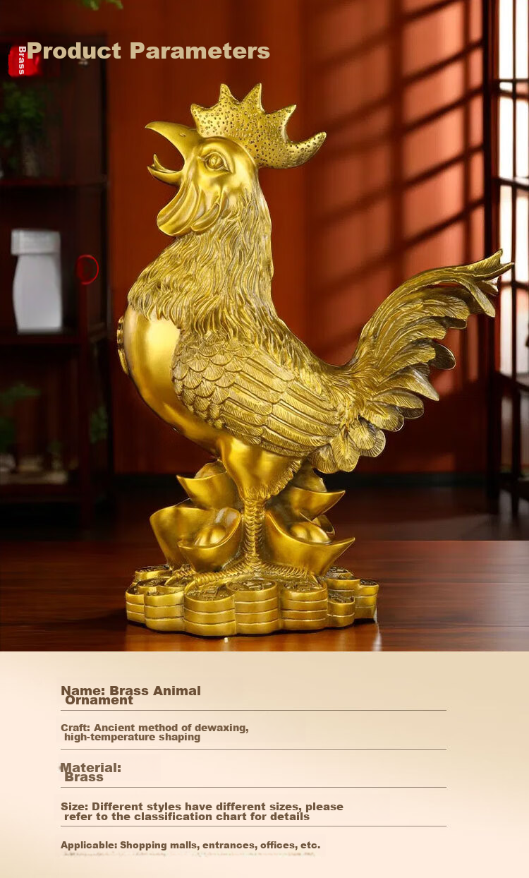 Binyue Copper Rooster Ornament, Brass Golden Rooster Figurine, Copper Rooster for Early Morning Alarm, Home Living Room Entrance Zodiac Chicken Lucky Charm Decoratio 10