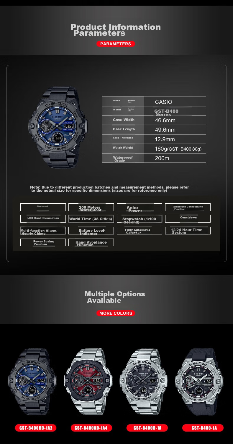 Casio Men's G-SHOCK Watch, Steel Tough Heart Electronic Sports Watch, Japanese And Korean Style, Gift for Boyfriend, GST-B100D 7