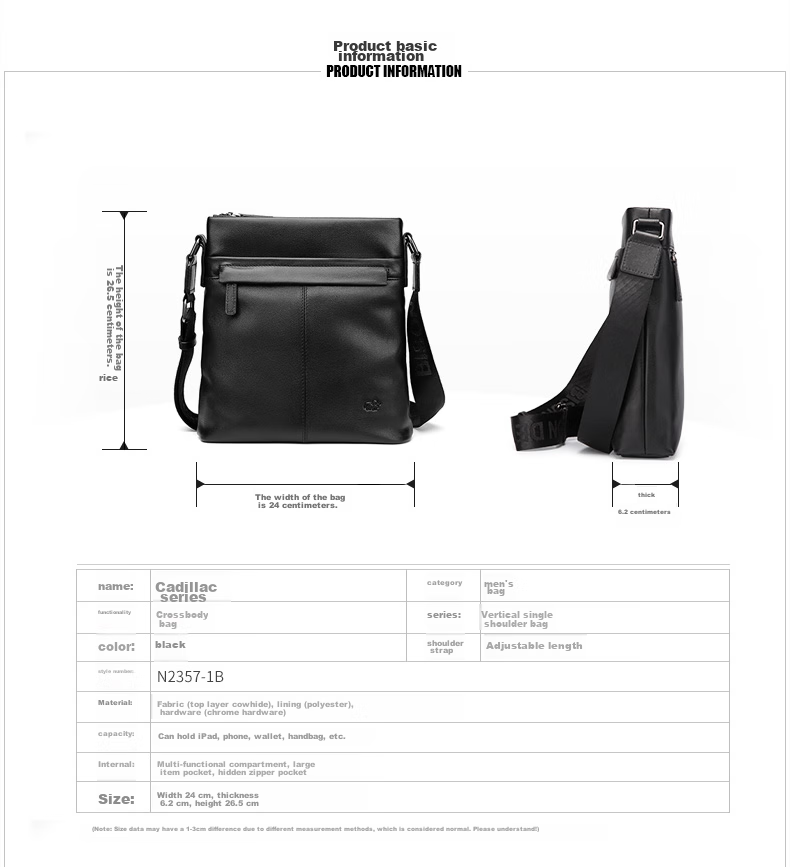 Meizhouyeniou Shoulder Bag, Men's Crossbody Bag, Casual Genuine Leather Men's Bag N2357-1B Black, Birthday Gift for Boyfriend 17
