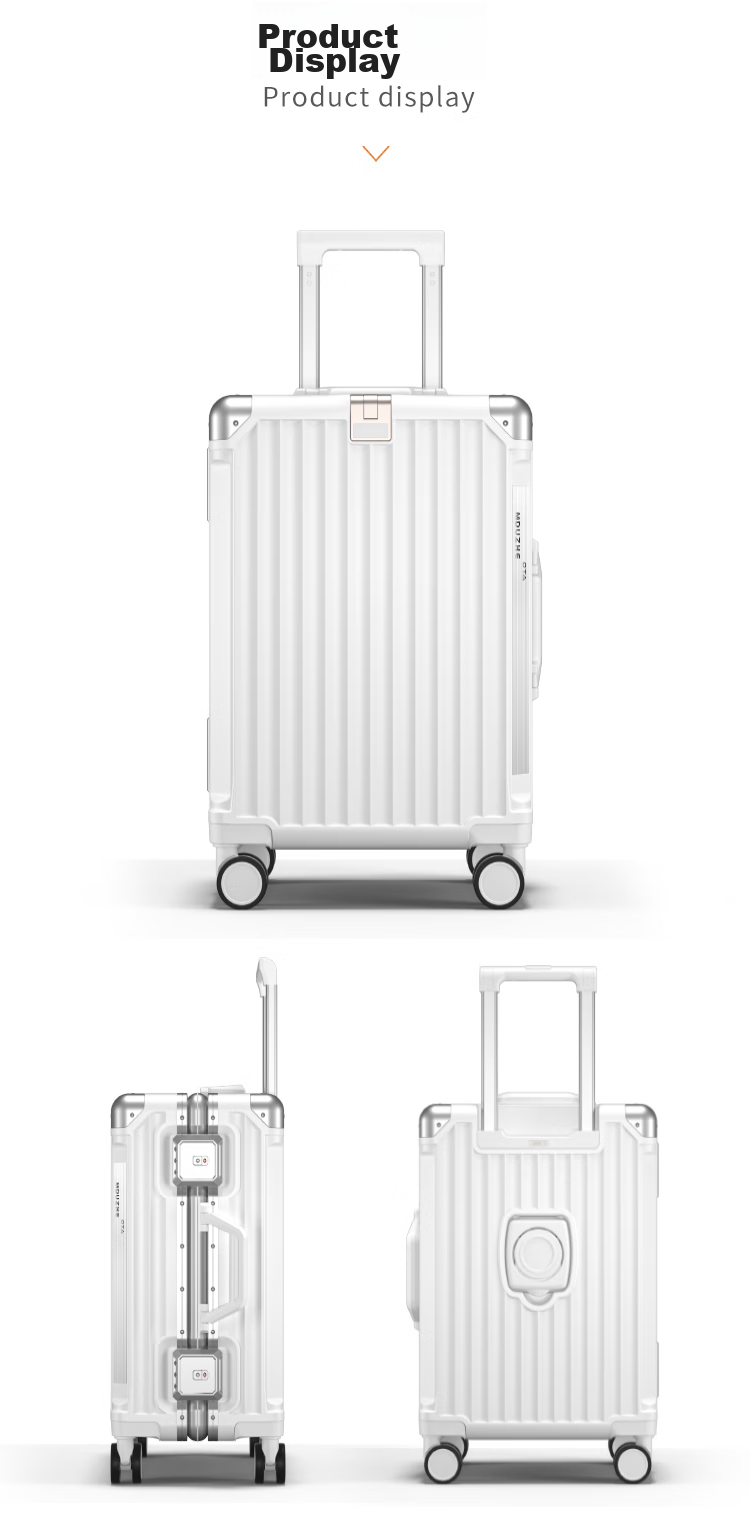 DTA Multifunctional Luggage for Women And Men, Spinner Wheels, Aluminum Frame Carry-On Suitcase, Travel Leather Case, Ivory White, 20 Inches 16