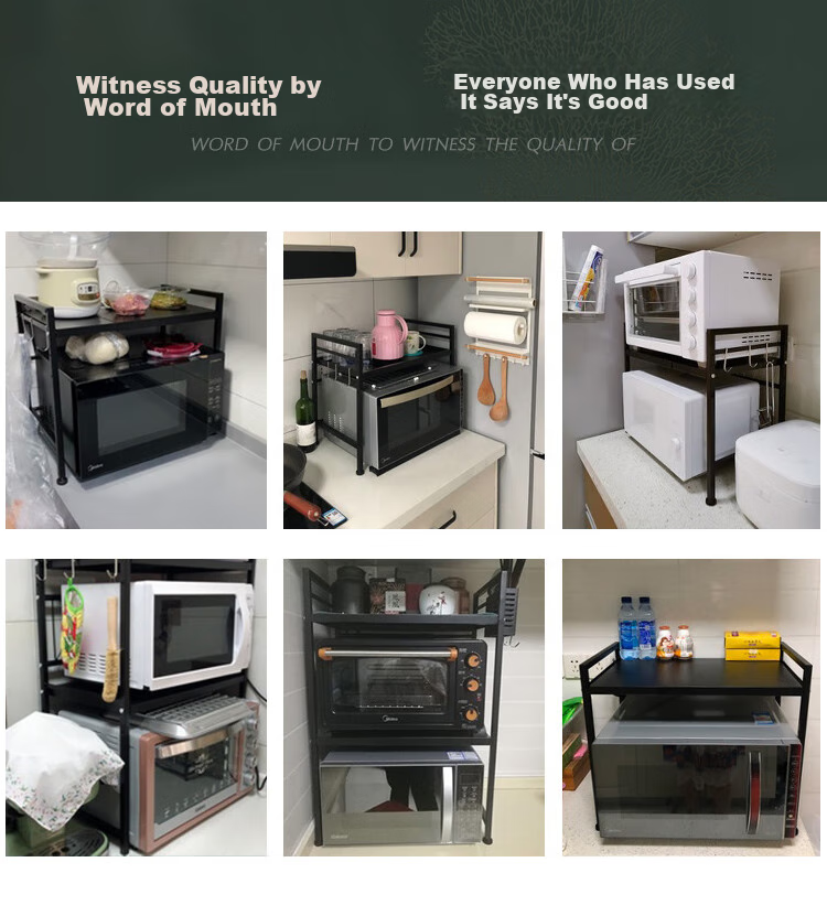 QIAONAMEI Kitchen Storage Rack, Extendable Microwave Oven Rack, Oven Shelf, Countertop Storage Rack, Double-Layer 7230-BK(C) 1