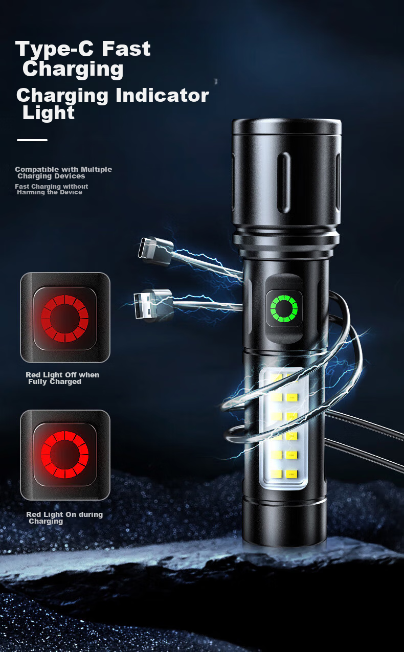 SHENYU Flashlight with High Brightness, Zoomable Lens, Long-Range Beam, Long Battery Life, Outdoor Survival Lighting, Emergency Power Outage Light, Sky-Piercing Beam, 100000 Lumens 12