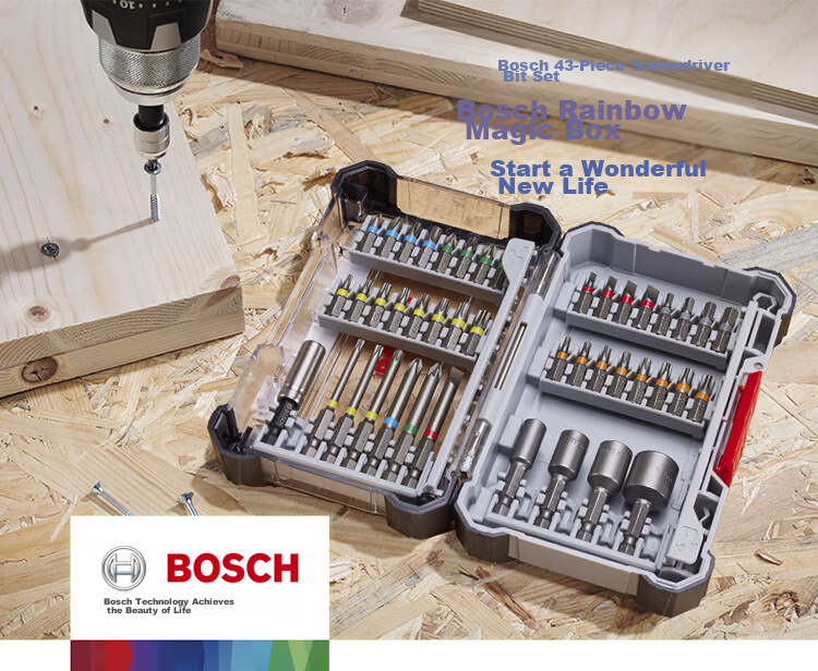 BOSCH Screwdriver Bit Set, Electrical Repair Toy Disassembly Kit, Rainbow Magic Box with 43 Pieces Including Handle And Extension Rod 6