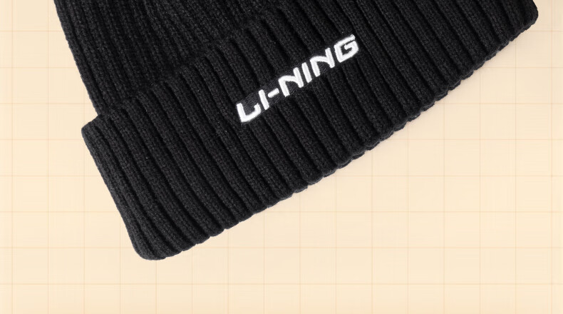 Li-Ning Hat for Men And Women, Autumn And Winter Knitted Cap, Warm Cold Hat, Sports Running Cycling Skiing Fleece-Lined Large Head Circumference Black 34