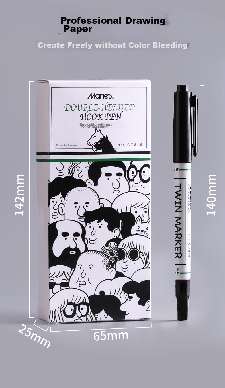 Marie's Double-Ended Marker Set of Ten, Art Student-Specific Black Outline Pens, Waterproof And Oil-Resistant, Quick-Drying Fine Tip Drawing Markers C7816 12