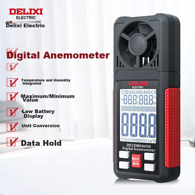 DELIXI ELECTRIC Anemometer, High-Precision Portable Wind Speed/temperature/volume Meter, Digital Anemometer DECEMDAH30