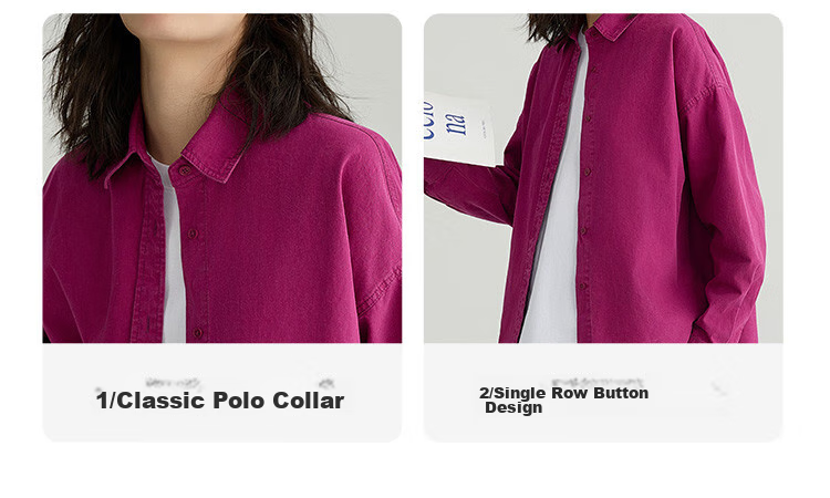 Dme Vintage Washed Spring Elegant Magenta Loose Fit Turndown Collar Long Sleeve Blouse for Women, Purple-Red, Size M 6