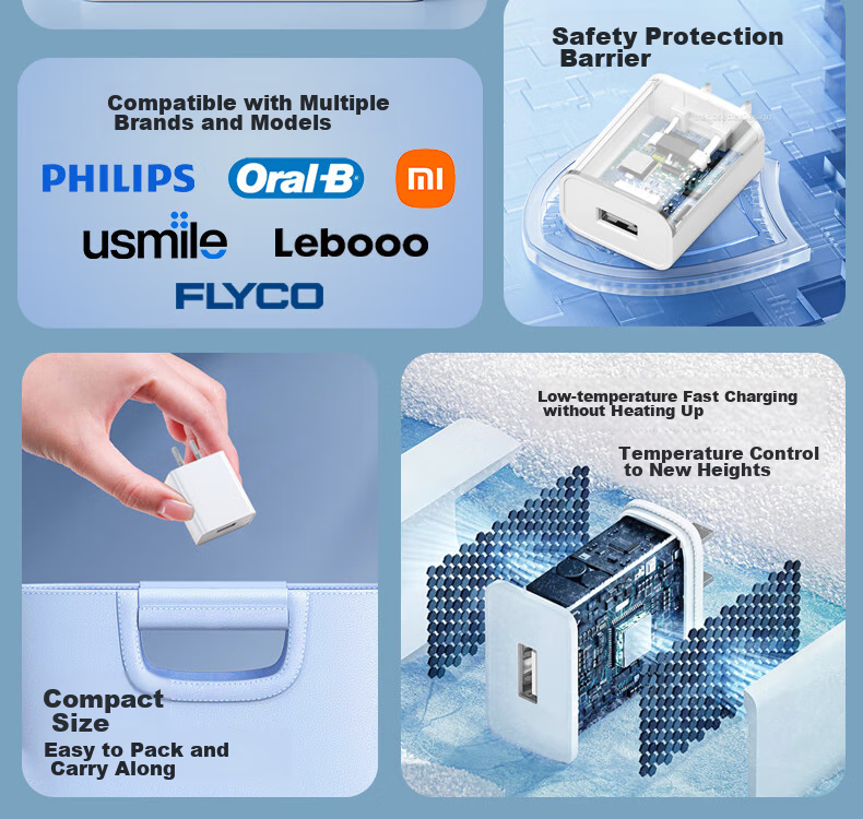 Trendsetter Electric Toothbrush Charger, 10W, Compatible with Xiaomi Mijia, Usmile, Huawei Libo De, Midea, Mengya Jia, JD Original, 5V2A Charging Head And Charging Cable Set 3