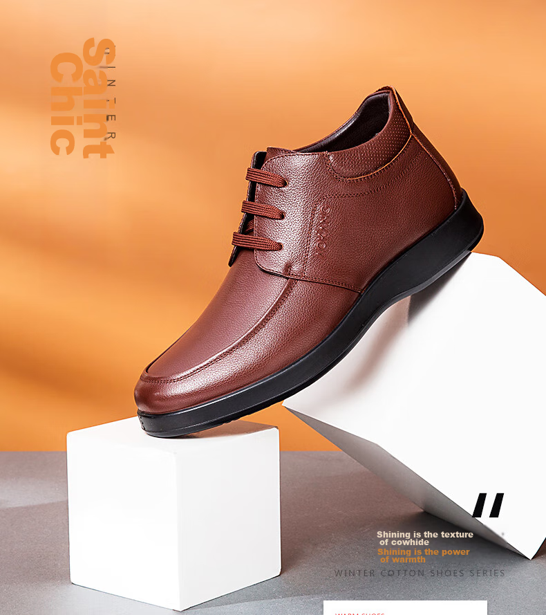 Aokang Casual Business Fleece-Lined Warm Cotton Shoes, Simple And Comfortable Cowhide Shoes for Men, Black, Size 39 17