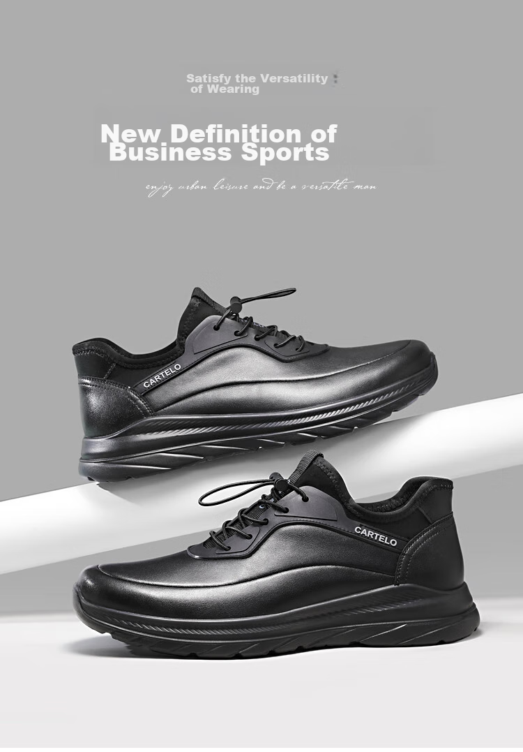 CARTELO Genuine Leather Men's Shoes, Business Casual Sports New Style, Autumn And Winter Soft Thick Sole Versatile Commuter Dad Shoes, Black Slip-O 17