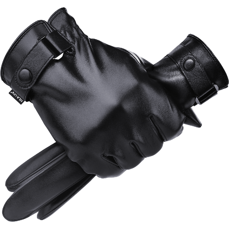 HLA Men's Winter Leather Gloves with Fleece Lining, Touchscreen Compatible, Warm, for Cycling, Motorcycle Riding, Driving, Windproof, Outdoor Skiing