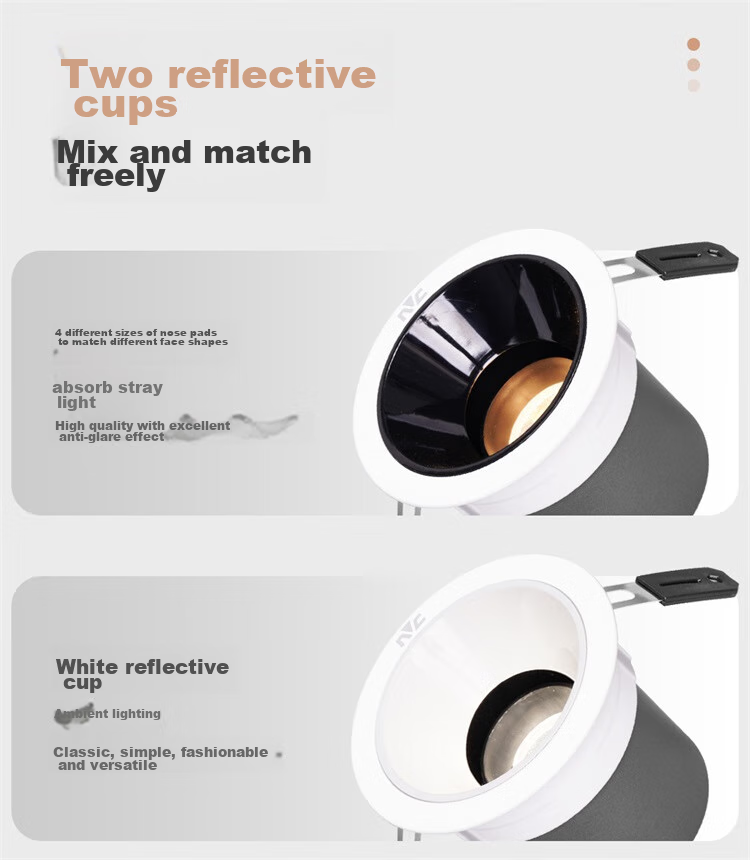 NVC LED Spotlight, Living Room Hallway Background Recessed Anti-Glare Small Hill Aluminum Material, 7W Tri-Color White Cup [Lianhua] 9