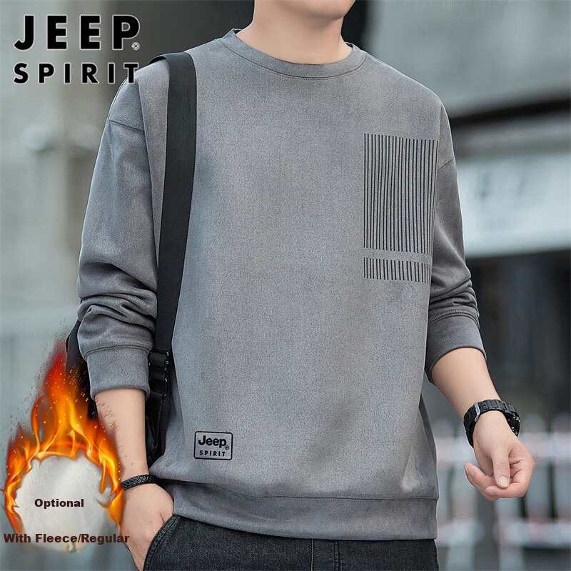 JEEP SPIRIT Men's Sweatshirt, Autumn And Winter Men's Suede Long-Sleeve T-Shirt, Casual Loose Trendy Top for Me