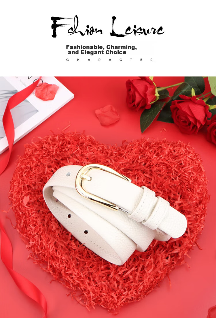 CROCODILE Belt, Fashionable Top-Layer Cowhide Soft Women's Simple Pin Buckle Belt, Birthday Gift, 11430 White, Gift for Girlfriend 1