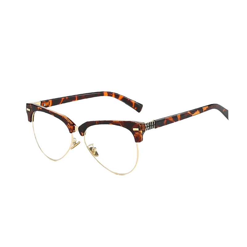Boshide Myopia Glasses, Blue Light Blocking Glasses, Korean Retro Semi-Rimless Cat Eye Plain Lens Glasses, Bean Flower Frame 300 Degrees