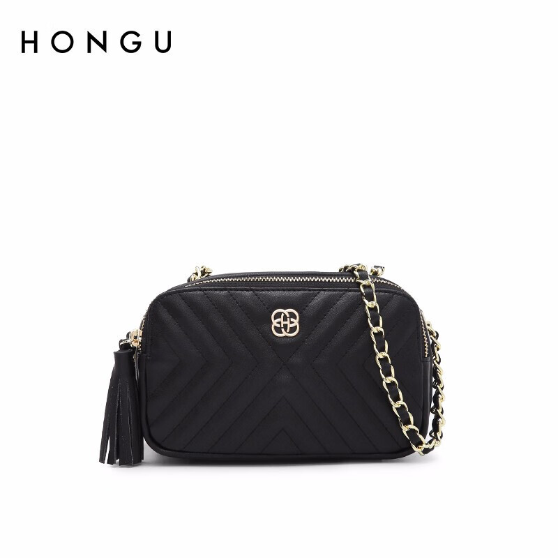 HONGU Ladies Handbag, Crossbody Bag, Quilted Chain Bag, Cowhide Shoulder Bag, Tassel Small Purse, Birthday Gift for Girlfriend