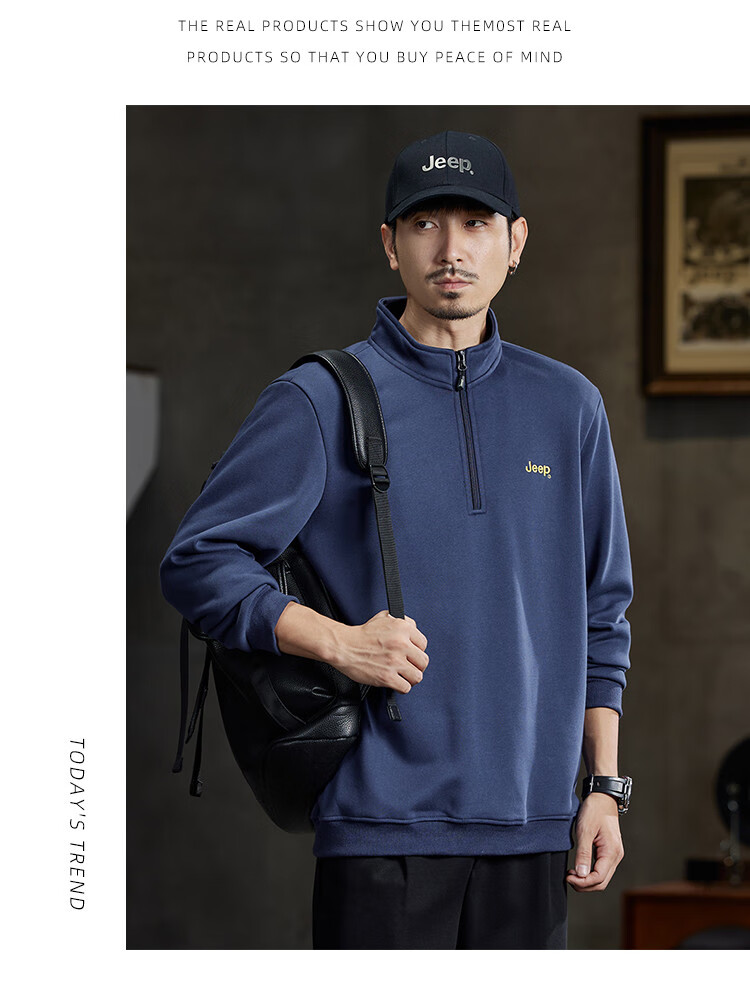 JEEP High-End Stand-Collar Sweatshirt for Men, Spring And Autumn 2026, Loose-Fitting Sports Polo Shirt with Collar, Long-Sleeve T-Shirt Top for Me 12