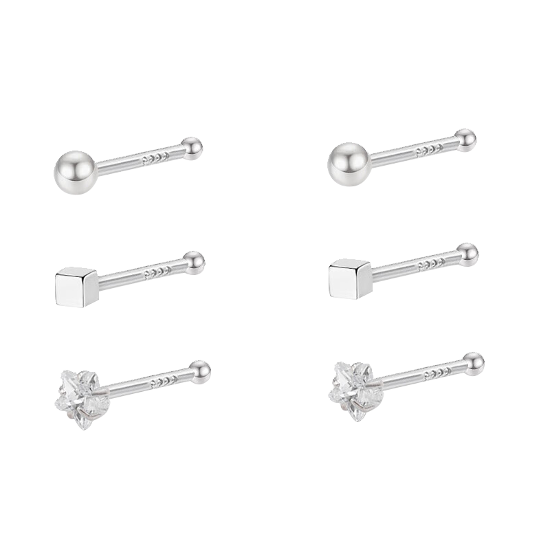 Dijing S999 Silver Bean Ear Studs, Women's Earrings, Simple Ear Rods, No Need to Remove While Sleeping, Invisible Birthday Gift for Pierced Ears