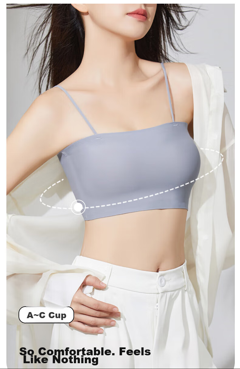 Caramella Ice Silk Camisole Bra for Women, Thin Style, Minimizing, Push-Up, Beautiful Back, One-Piece Wrap Chest, Anti-Exposure Brassiere, Bandeau 15