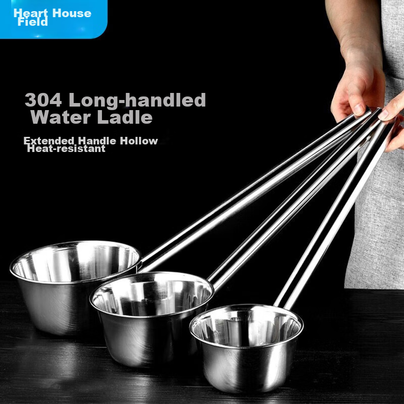 Wutian 304 Stainless Steel Soup Ladle, Large Size, Long Handle, Heat-Resistant Spoon, Kitchen Scoop, Porridge Ladle, Commercial Use