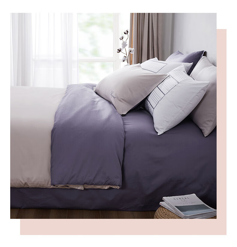 BEYOND Bedding Four-Piece Set, Pure Cotton Bedding Set, Solid Color All-Cotton Simple Bed Sheet And Duvet Cover, for 1.5-Meter Bed, 200*230cm, Home Decor 2