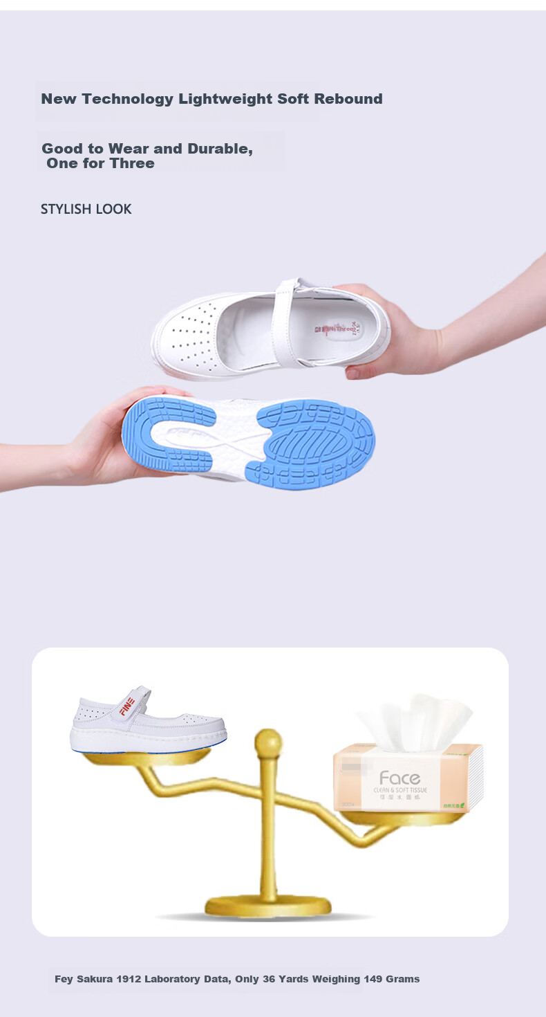 Feiying Popcorn Style Nurse Shoes for Women, Genuine Leather Spring And Summer Comfortable Breathable Medical Work Shoes BT2603 White Size 40 3