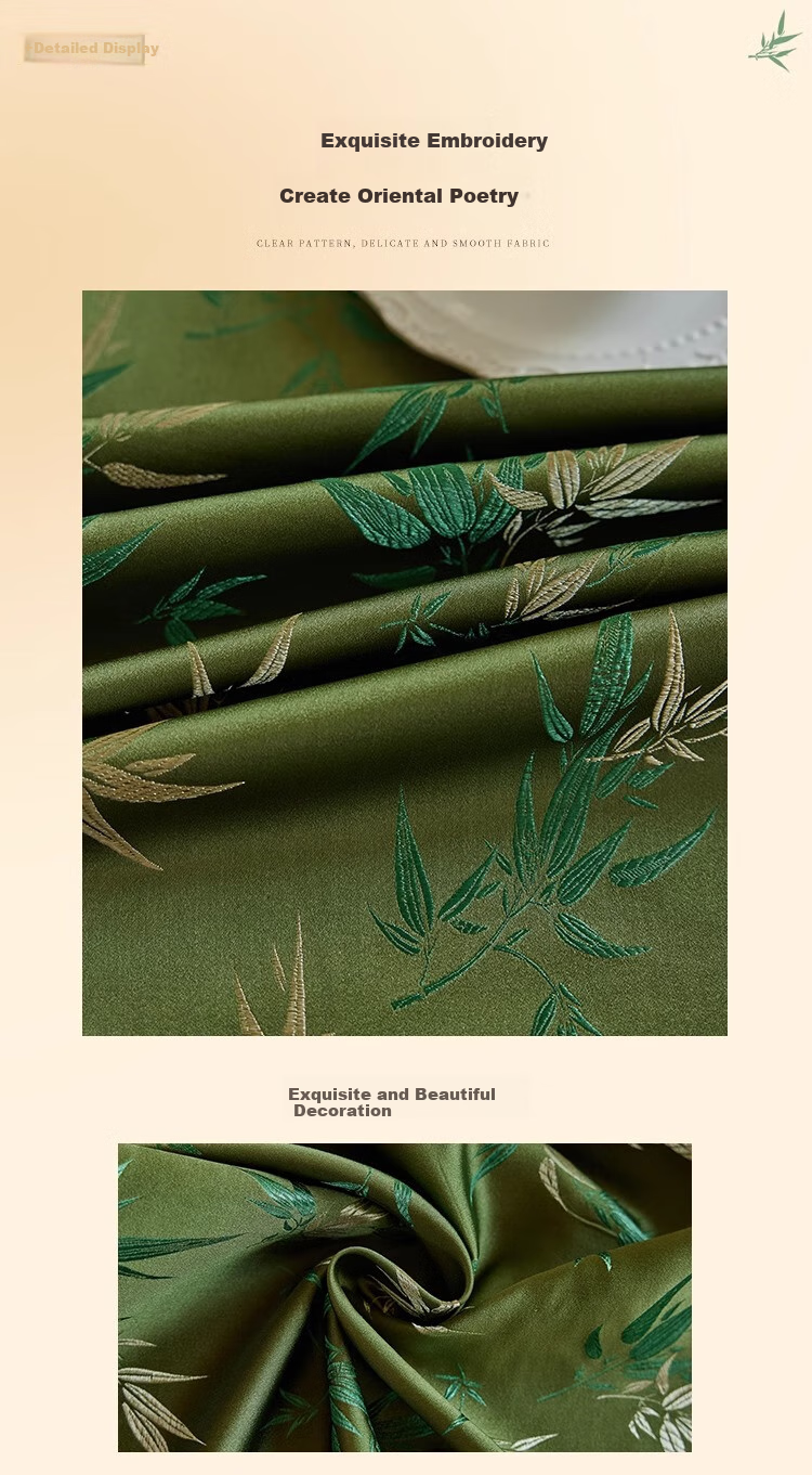 Yinshang New Chinese-Style Lace Tassel Round Tablecloth, Green Bamboo Light Luxury Table Cover, Dining Table Tea Cloth, 140*140cm 5