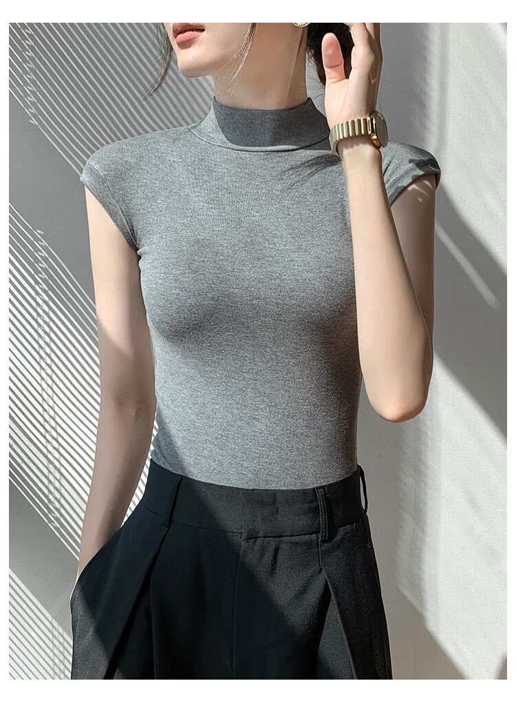 NOME Ribbed Turtleneck Tank Top for Women, Spring And Summer New Style, Slim Fit, Versatile Sleeveless Undershirt, Black, XL 3