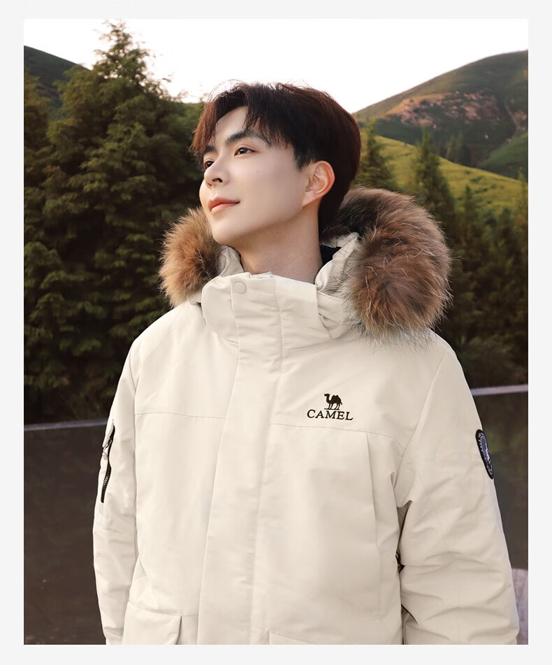 CAMEL Workwear down Jacket, Mid-Length, White Duck Down, Collar, Casual Sports Thickened Coat, Winter Season, M13CAKI038A 3