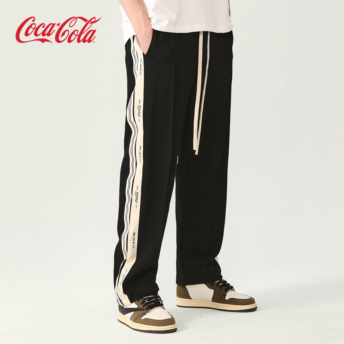 Coca-Cola Casual Pants for Men, Spring And Summer American-Style Trousers, Sports Pants, Straight-Leg Pants, Sweatpants, Black Regular, S (90-110 Jin)